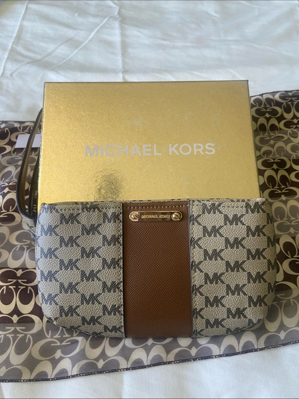 Michael Kors Beige and Brown Signature belt